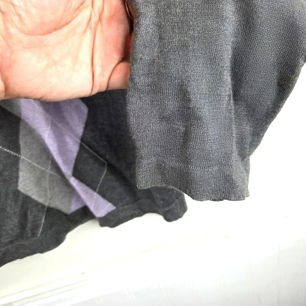 Men's Banana Republic Gray and Purple Argyle Silk Cashmere Blend Sweater SZ Med